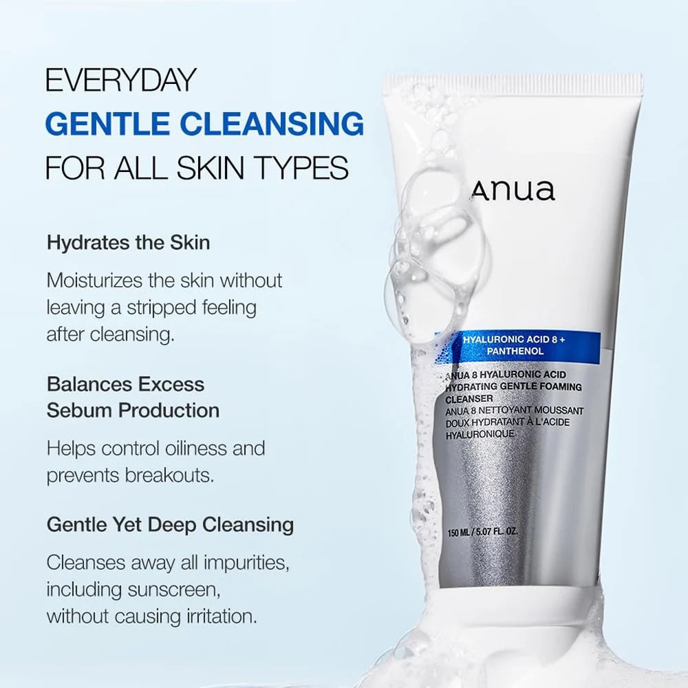 Anua 8 Hyaluronic Acid Hydrating Gentle Foaming Cleanser 150ml - Verzorgende, Vochtinbrengende Reiniging - Beauty Fusion
