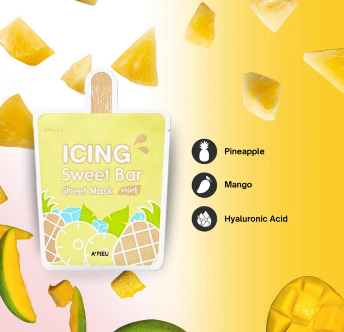 A'pieu Icing Sweet Bar Pineapple Sheet Mask 21 g - Verfrissend Huidverzorgingsmasker - Beauty Fusion