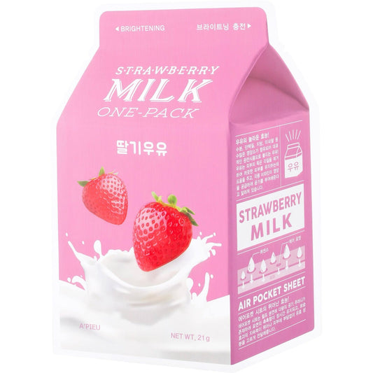 A'pieu Milk One-Pack Strawberry Sheet Mask 21 g voor Hydratatie en Verlichting - Beauty Fusion