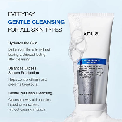 Anua 8 Hyaluronic Acid Hydrating Gentle Foaming Cleanser 150ml - Verzorgende, Vochtinbrengende Reiniging - Beauty Fusion